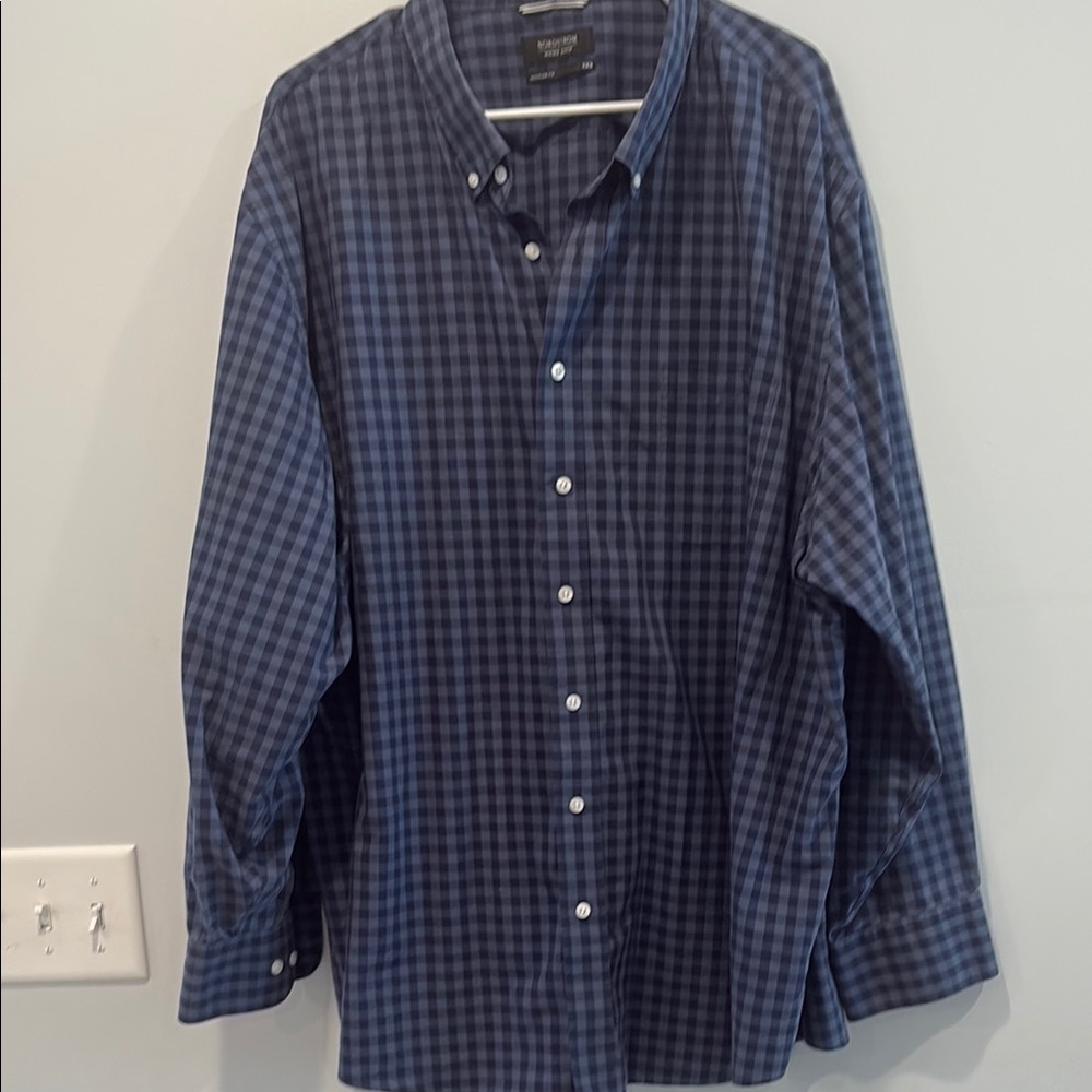 Nordstrom Blue Casual Button Down Shirt with Plaid Pattern
